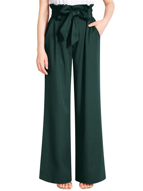 Liher Women Bag Waist Pants Loose Flowy Wide Leg Trousers Solid Color ...