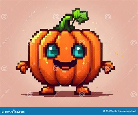Pixel Art Pumpkin Mascot with Grin Stock Photo - Image of sprite ...