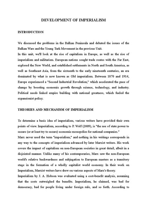 Development OF Imperialism - DEVELOPMENT OF IMPERIALISM INTRODUCTION We ...