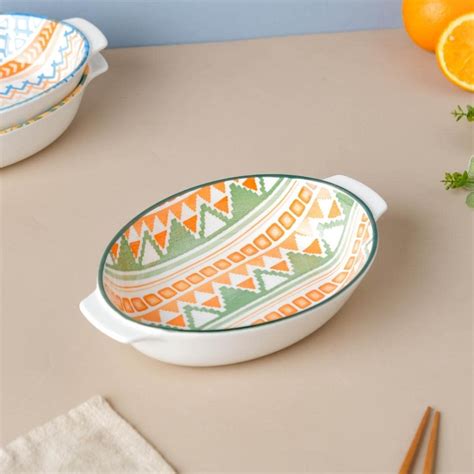 Buy Nestasia Green and Orange Oval Mandala Temple Ceramic Casserole ...