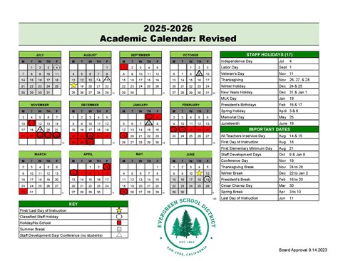Evergreen School District Calendar 2025-2026 in PDF