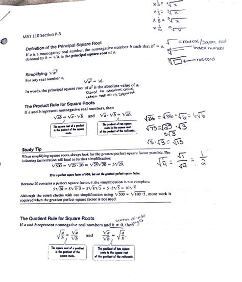 Square root principle notes - I' • MAT 110 Section P- . ipal Square ...