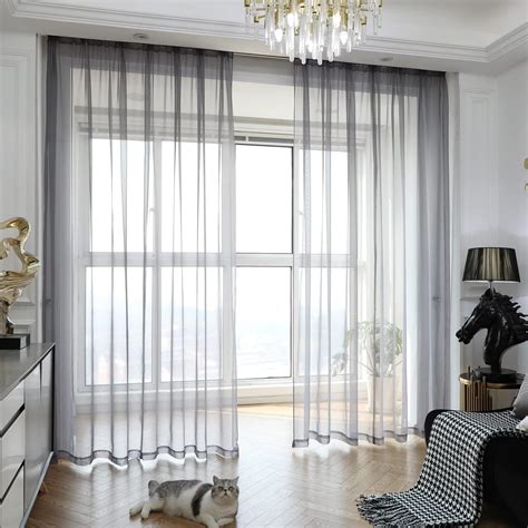 Dark Grey Sheer Curtains, 330 cm Length, 2 Panels Set, Window Curtains ...