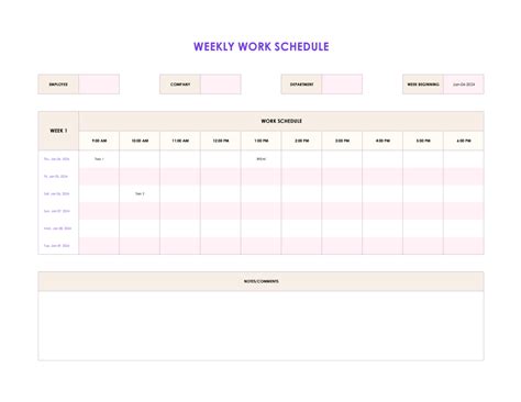 Image result for Sample Weekly Work Schedule Template