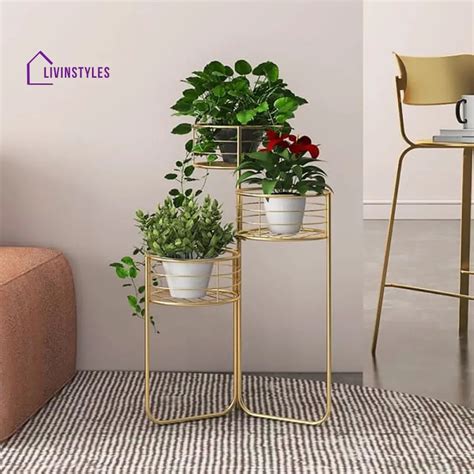 Buy Houston 3-Tiered Plant Stand in Gold Color Online In India at Best ...