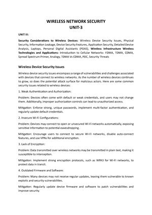 WNS UNIT-5 - WNS - WIRELESS NETWORK SECURITY UNIT- 5 UNIT V: Wireless ...