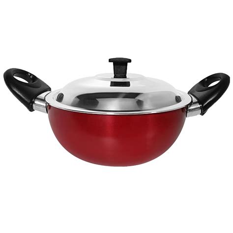 Kitchen Chef Non-Stick Mini Kadhai with Steel Lid Induction Cool Touch ...