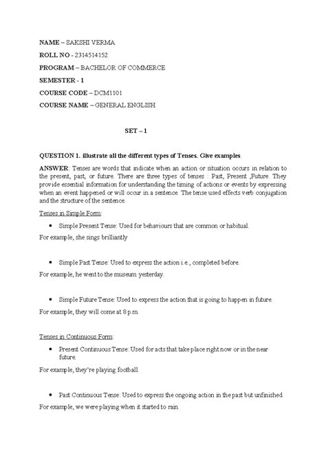 General english assigment - NAME – SAKSHI VERMA ROLL NO - 2314514152 ...