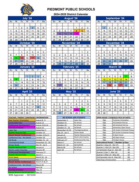 Calendario del Distrito de Escuelas Públicas de Piedmont