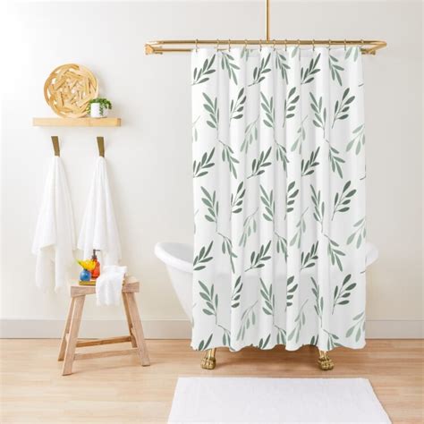 Cute Shower Curtain Sage Green Leaves Shower Curtain Shabby Chic Shower ...