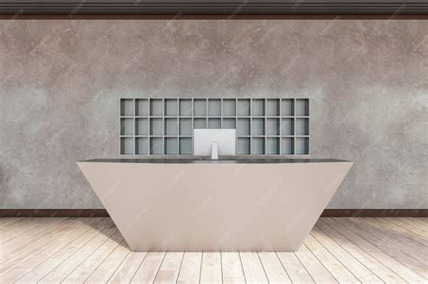 Modern concrete marble office lobby with wooden flooring reception desk ...