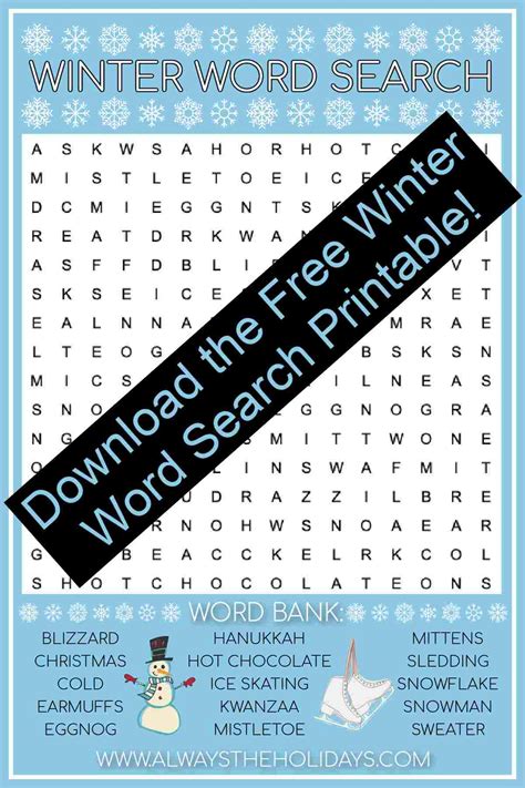 Free Winter Word Search Printable - With Answer Key Included