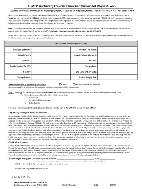 LEQVIO Provider Claim Reimbursement Request Form - Blank Fillable ...