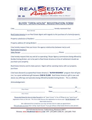 BUYER OPEN HOUSE REGISTRATION FORM I/we, , Hereby Represent That (Buyer ...