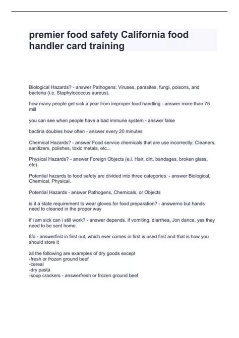 premier food safety California food handler card training Questions ...