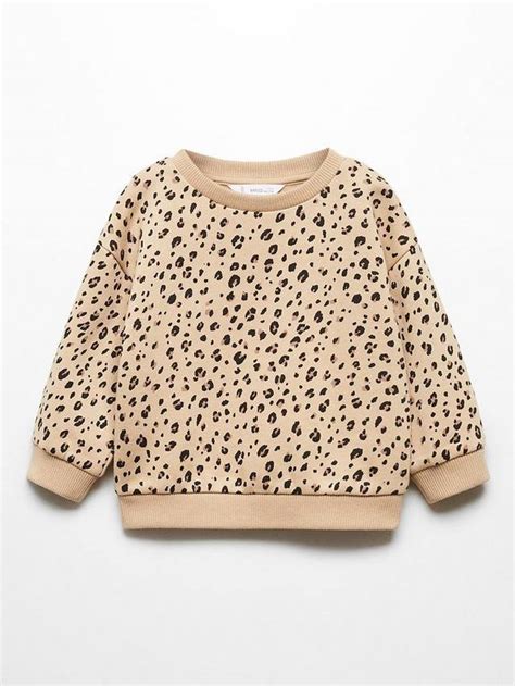 Mango Baby Mancha Animal Print Sweatshirt, Light Beige