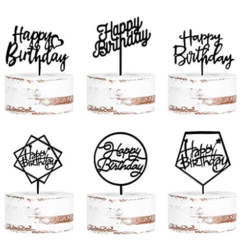 Cake Topper: Browse Pack of 6 Black Birthday Cake Topper Set, Acrylic ...