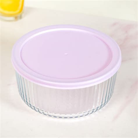 Set Of 4 Round Fluted Glass Food Storage Container With Lid Online ...