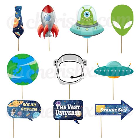 CherishX.com Space Theme Kids Happy Birthday Photo Booth Party Props ...