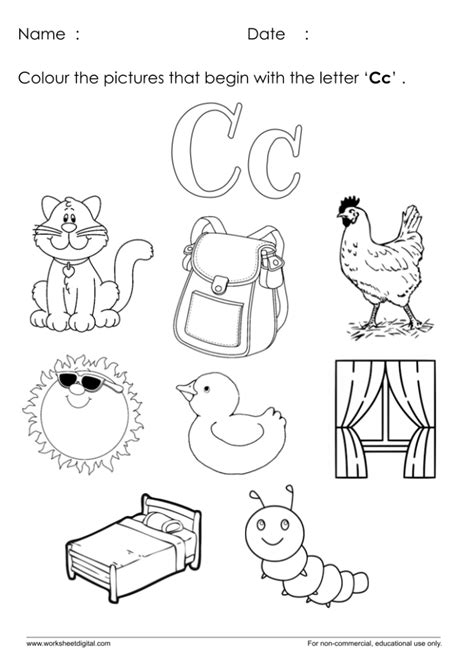 Color The Pictures Which Start With Letter C Worksheet - Worksheet Digital