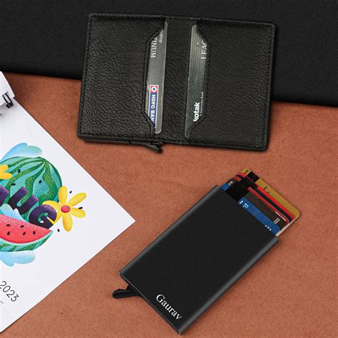 Personalized RFID Protected Metal Card Holder With Leather Cover