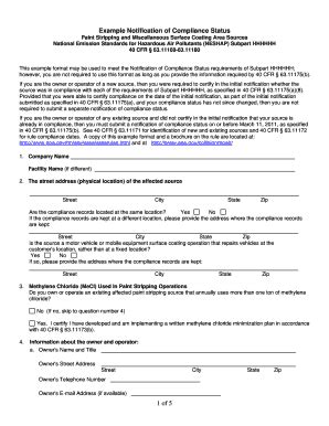 Fillable Online epa 1 of 5 Example Notification of Compliance Status ...