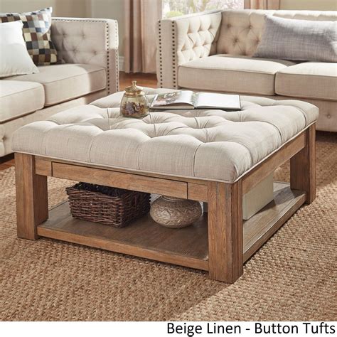 The Square Pottery Barn Large Upholstered Taupe Coffee Table: A ...