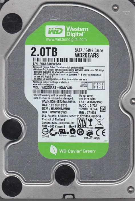 Buy WD20EARS-00MVWB0, DCM HANNNTJMHB, Western Digital 2TB SATA 3.5 Hard ...