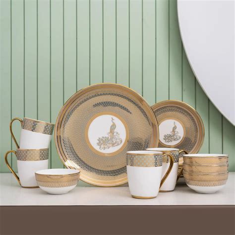 Clay Craft Fine Ceramic Ebony Dinner Set, Enchanting Gold, for Family ...