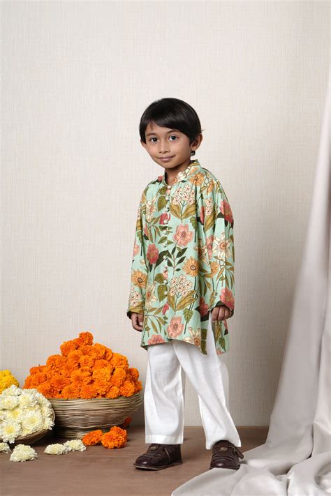 Mint Green Floral Kurta Set – Poochkie