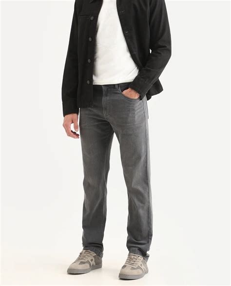 Rare Rabbit Men's Fyod 26 Dark Grey Cotton Blend Fabric Morris Regular