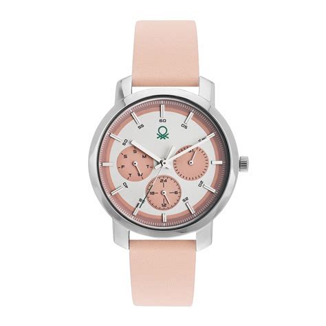 United Colors Of Benetton Leather Pink Round Dial Quartz Analog Women ...