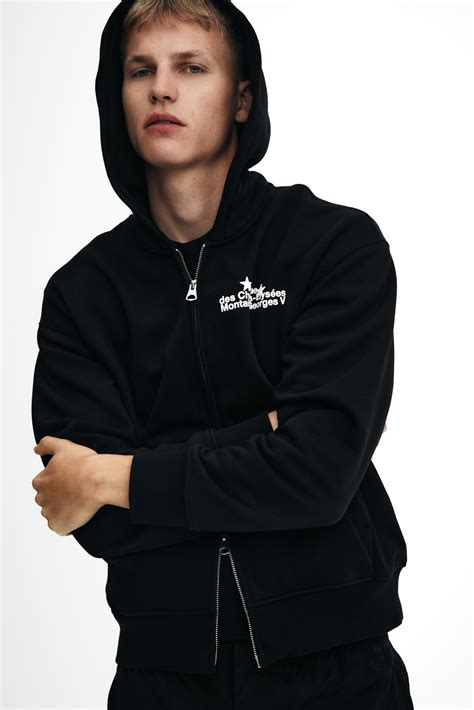 Loose Fit Zip-through hoodie - Black/Avenue - Men | H&M IN