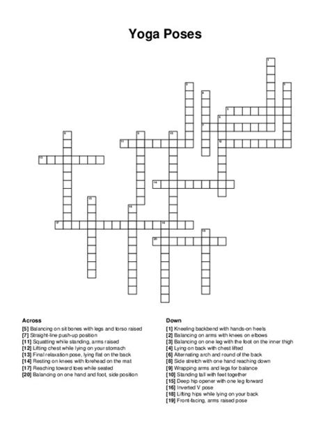 Yoga Poses Crossword Puzzle
