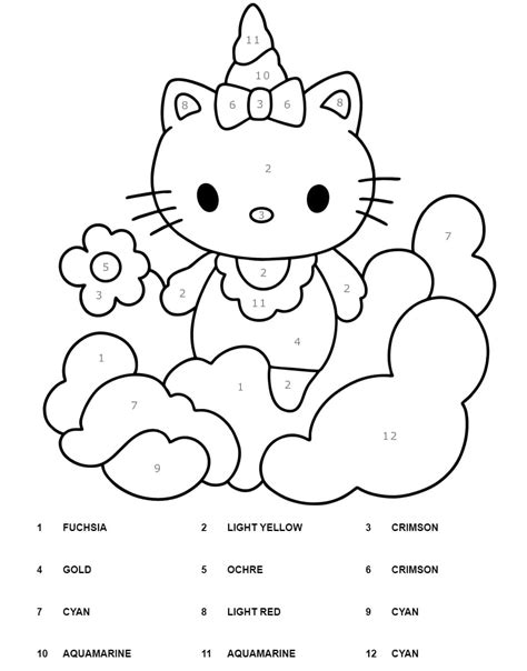Hello Kitty Color By Number Coloring Page