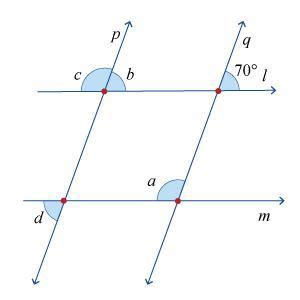 In the figure below, l || m and p || q. angle a = ? angle b = ? angle c ...