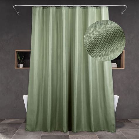 Sage Green Fabric Shower Curtain: Light Green Linen Textured Water ...