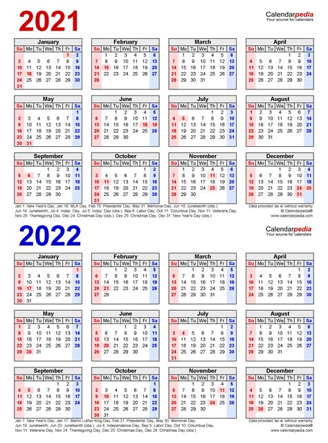 2021-2022 Two Year Calendar - Free Printable Word Templates