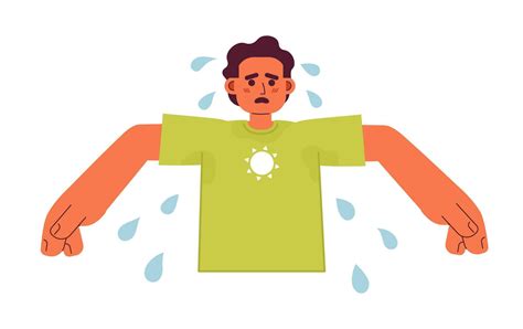 Middle eastern exhausted man excessive sweating semi flat color vector character. Hyperhidrosis ...