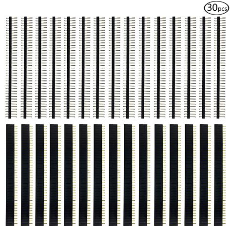 REES52 30 Pcs 40 Pin 2.54mm Black Single Row Straight Pin Headers for ...