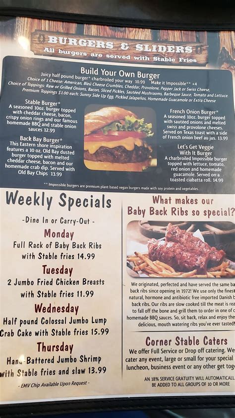 Menu at The Corner Stable BBQ, Columbia