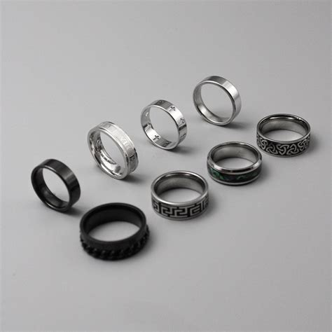 Men’s Silver Stainless Steel Rings – Unisex Black Streetwear Ring Set ...