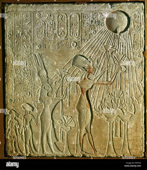 Stele discovered in Tell El-Amarna representing Akhenaten. XVIIIth ...