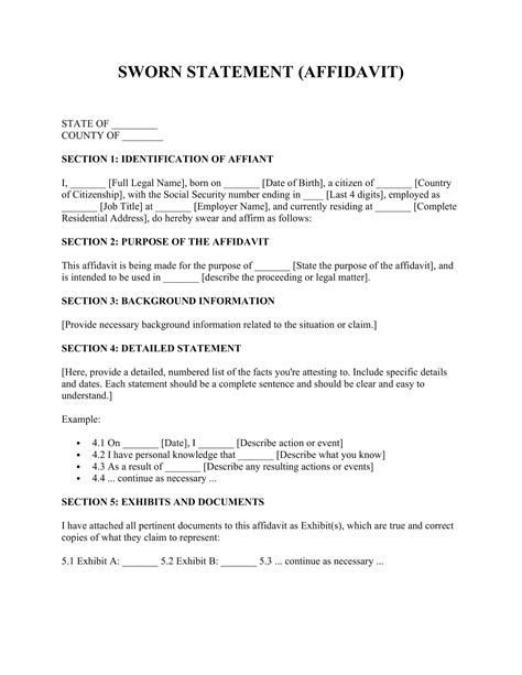 Free Printable Sworn Statement Templates [Word, PDF] For Construction