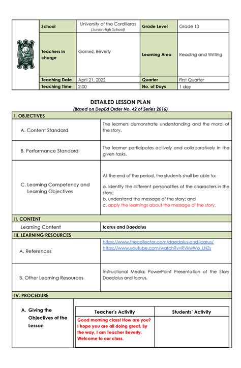 Daedalus and Icarus - Just Summary - School University of the ...