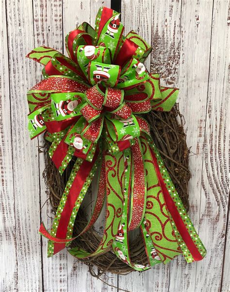 Christmas Wreath Bow, Bow for Christmas, Green and Red Holiday Bow ...