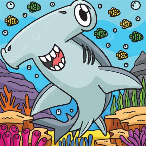 Hammerhead Shark Marine Animal Colored Cartoon Wildlife Hammerhead ...