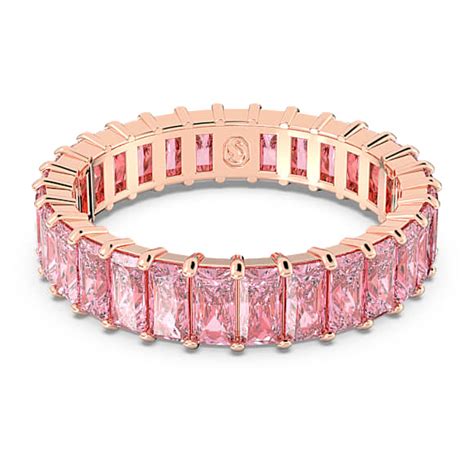 Matrix ring, Baguette cut, Pink, Rose gold-tone plated | Swarovski