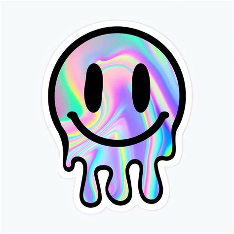 Iridescent Dripping Smiley Face Abstract Sticker Design - Playground