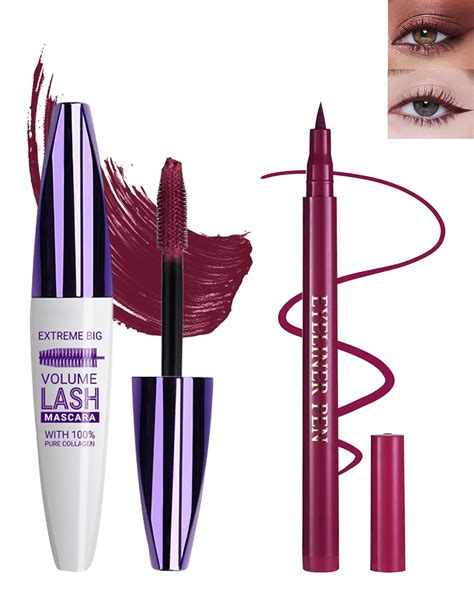 Amazon.com : Burgundy Waterproof Mascara & Eyeliner, 5D Silk Fiber Lash ...